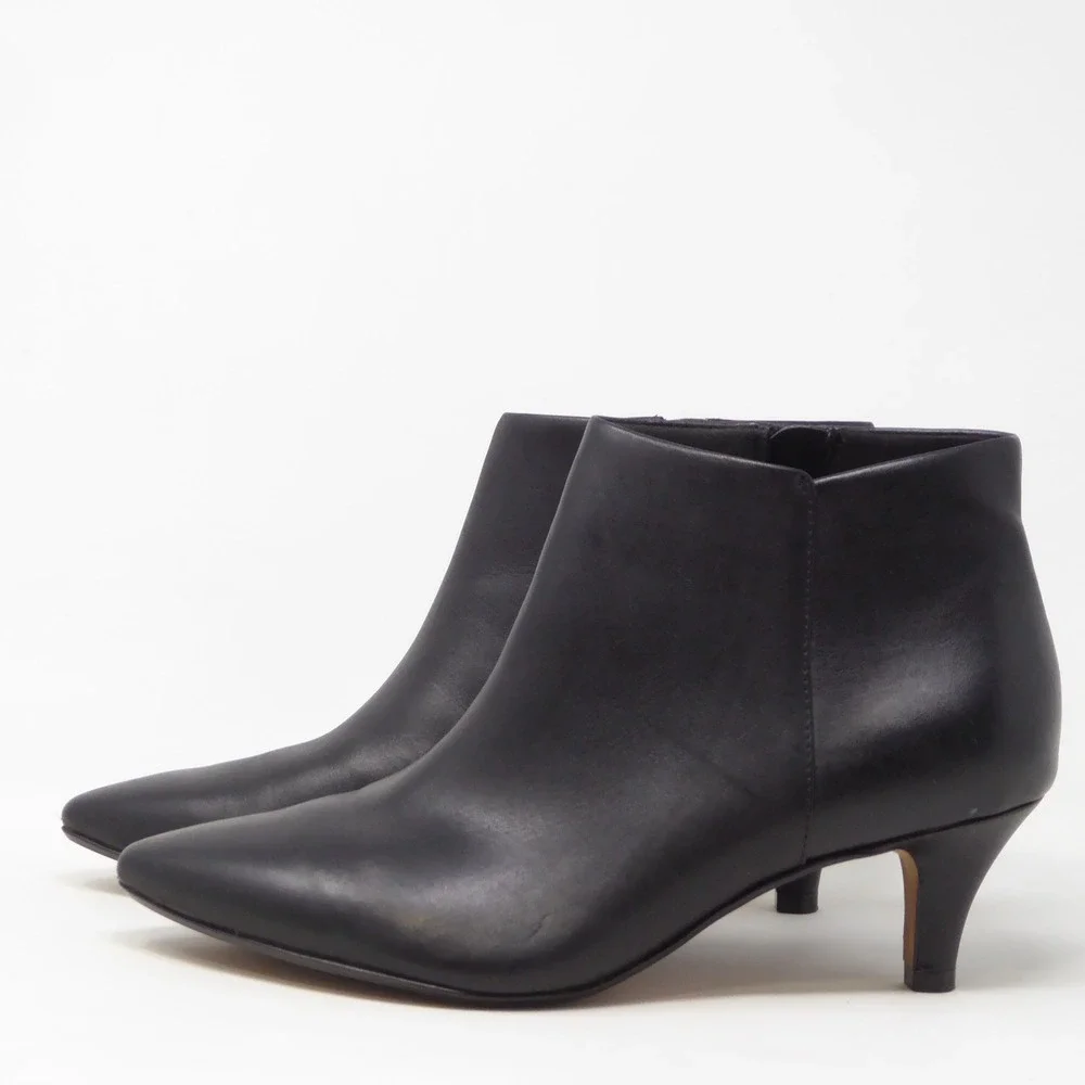 Clarks Womens Linvale Sea Ankle Boots Black Leather Pointed Toe Kitten Heel 8